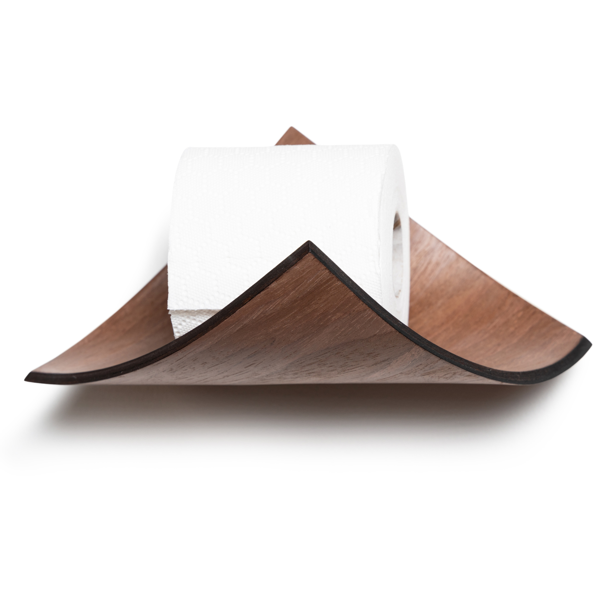 Walnut wood finish toilet paper holder in leaf shape